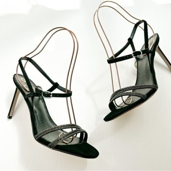 Sam Edelman Heels womens size 10 Black Crystal Daisie Ankle Strapped Sandals - Picture 2 of 13